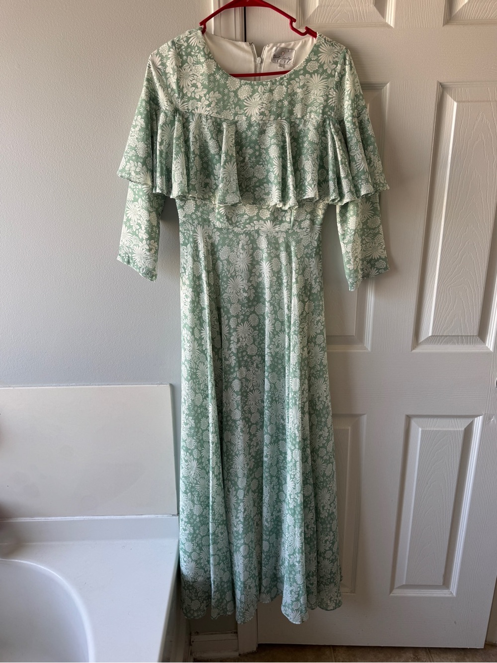 Dainty Jewells Elegant Mint Green Floral Maxi Dress with Flutter Sleeves